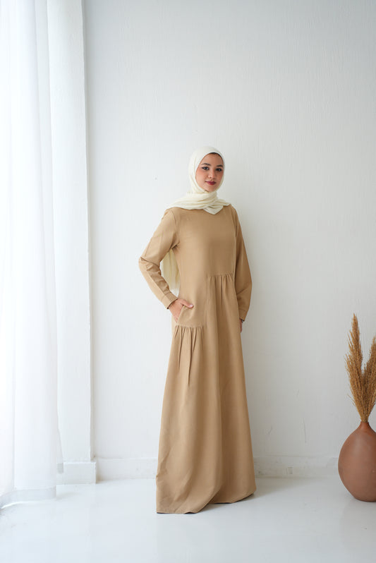 Soft Suede Beige Dress With Hidden Pockets Code fw301