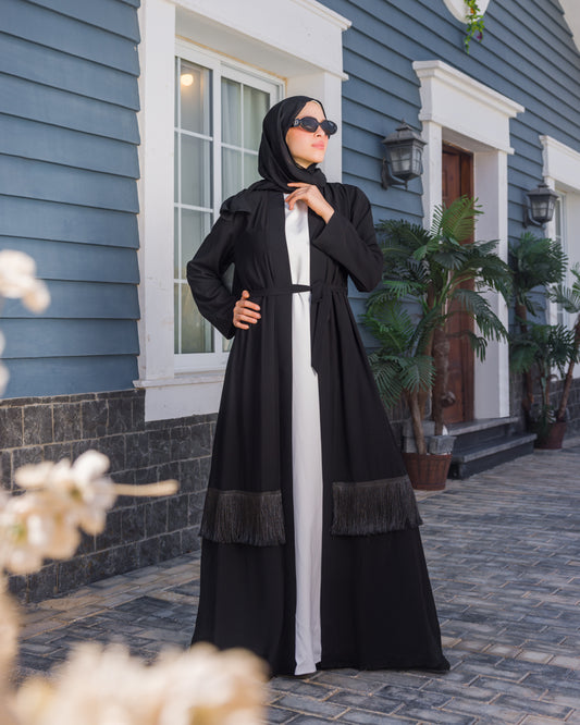 Open Fringes Abaya Black 119