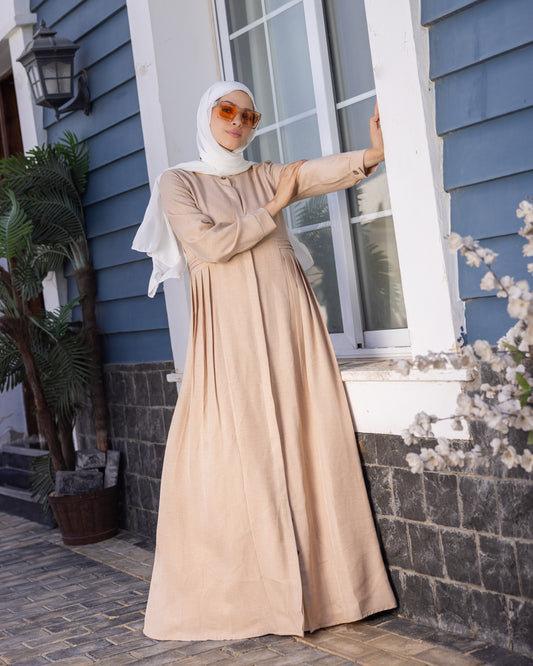 Linen Front Buttoned Dress Beige code 104 beige