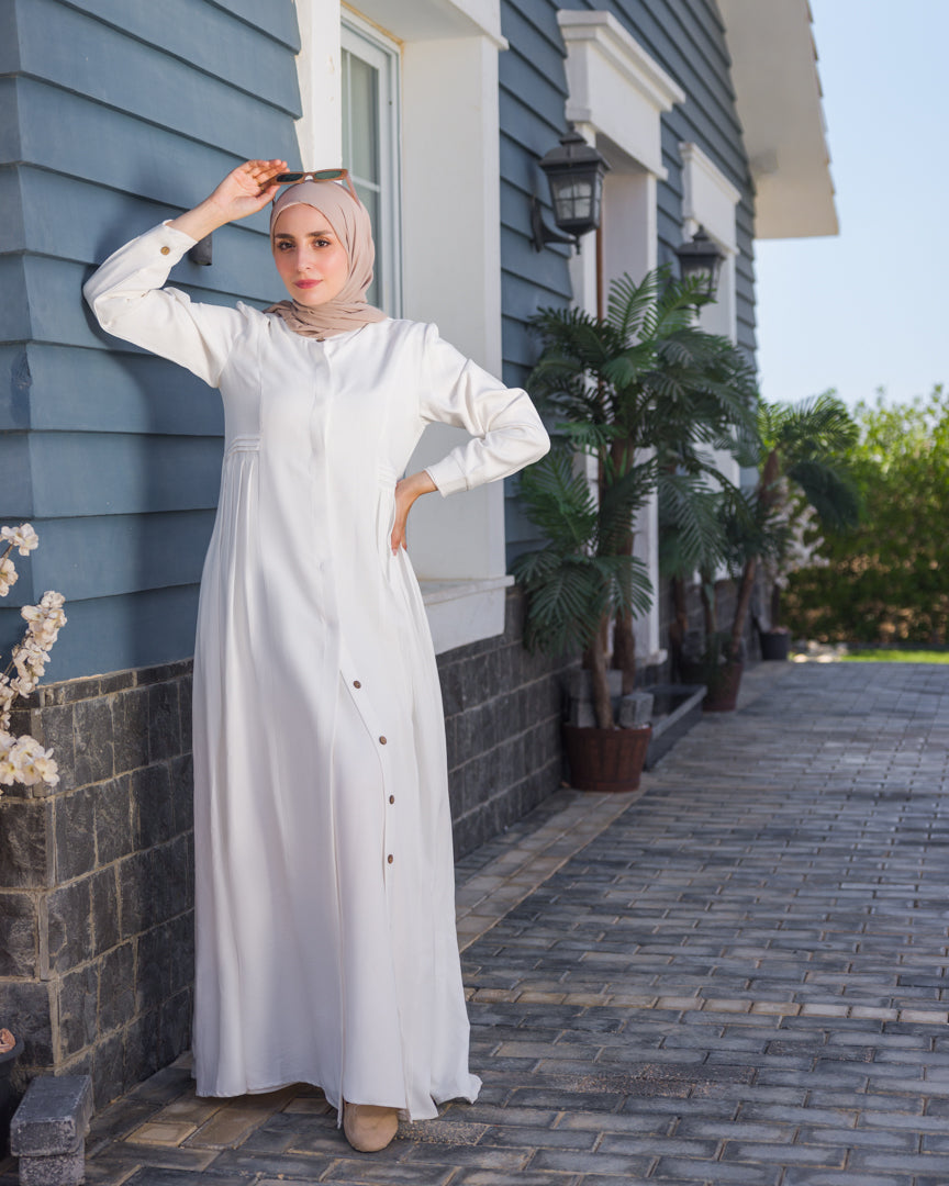 Linen Front Buttoned Dress Offwhite 104 white