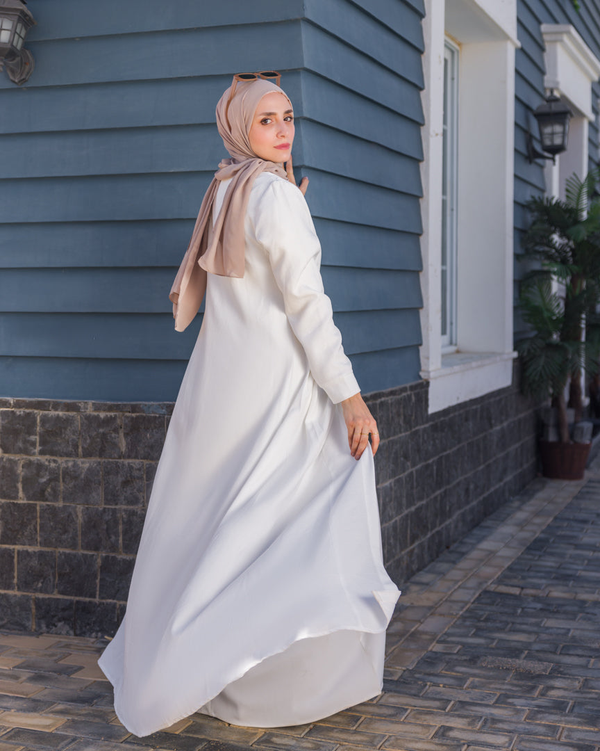 Linen Front Buttoned Dress Offwhite 104 white