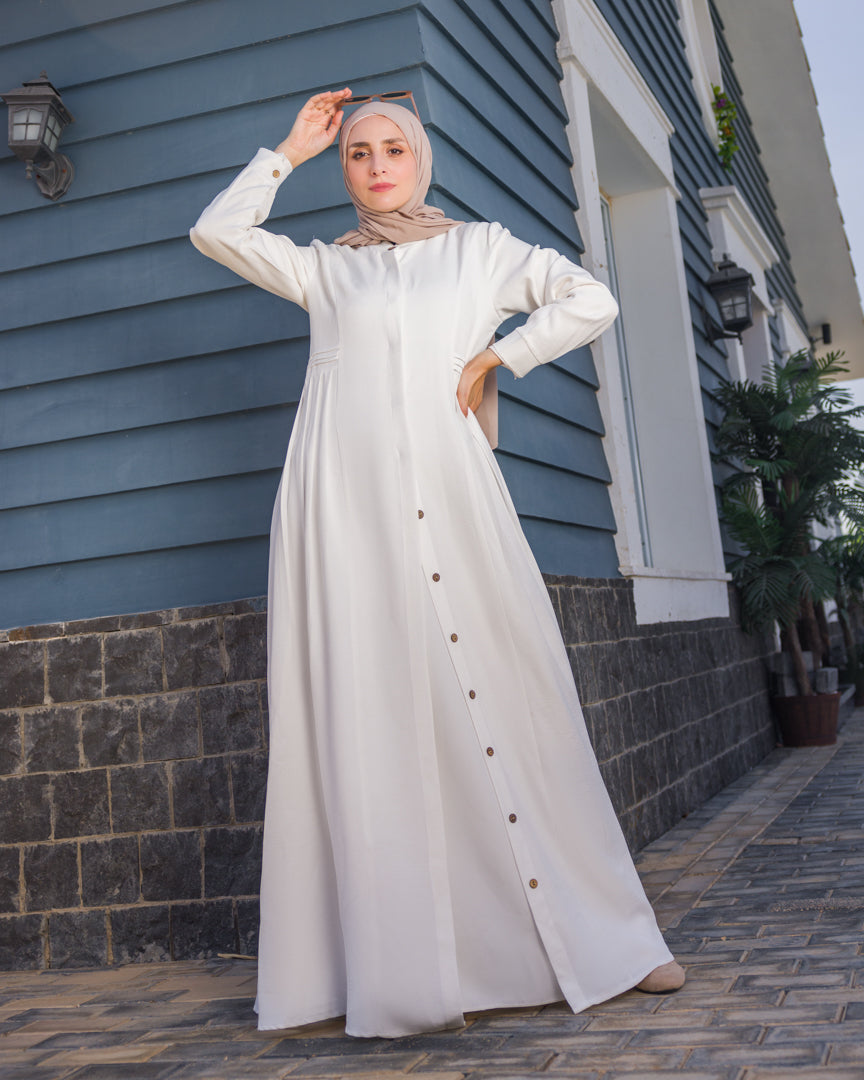 Linen Front Buttoned Dress Offwhite 104 white