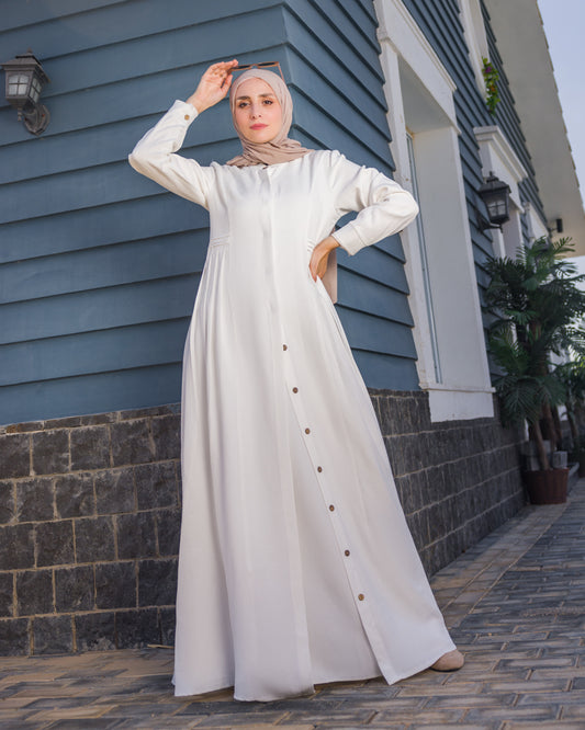 Linen Front Buttoned Dress Offwhite 104 white