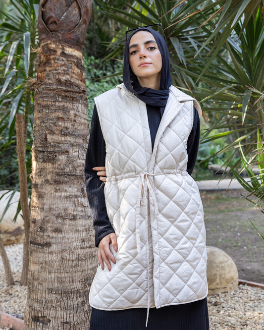 Quilted Puffer Vest Cream fw107