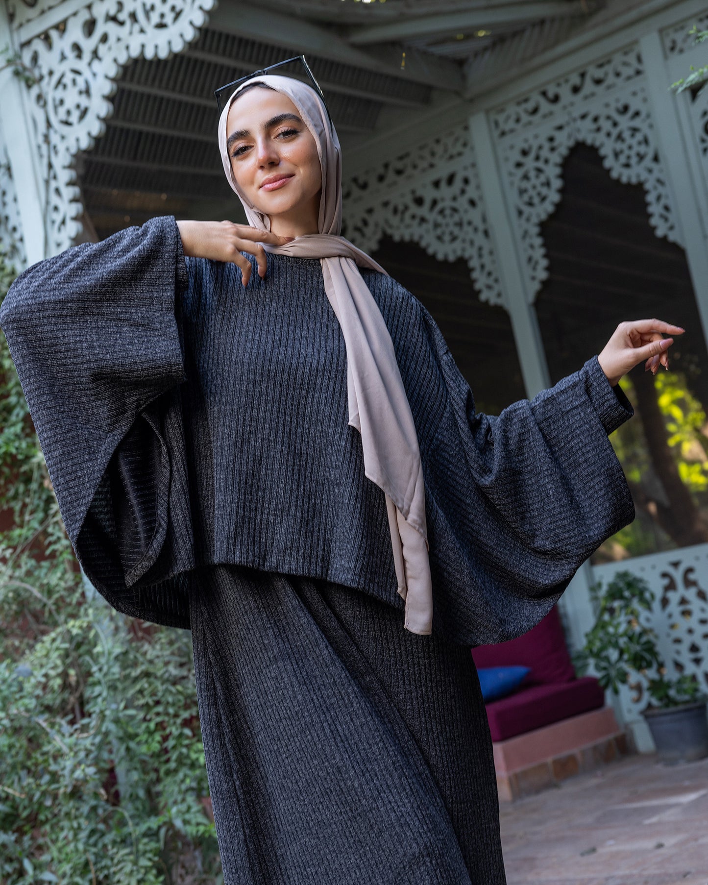 Wool Rib Dress Set Dark Grey