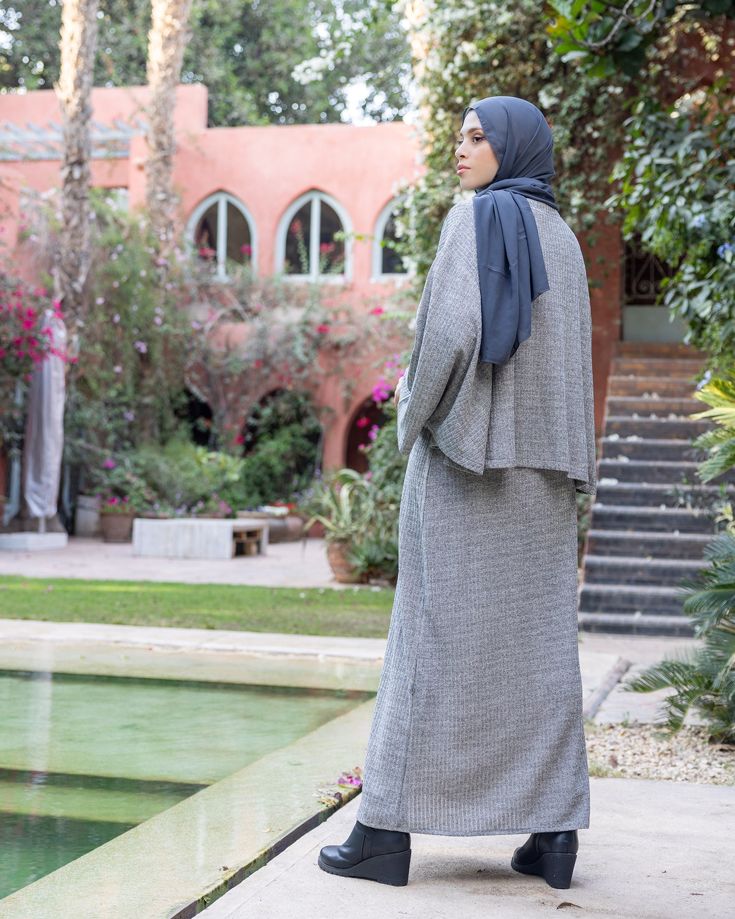 Wool Rib Dress Set Grey