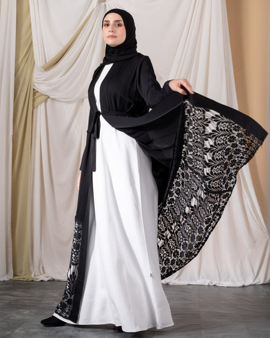 Open crepe and Lace abaya code 119 lace