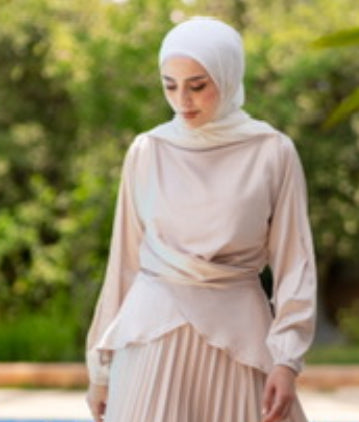Satin Blouse Code 308 Beigeالبلوزة فقط