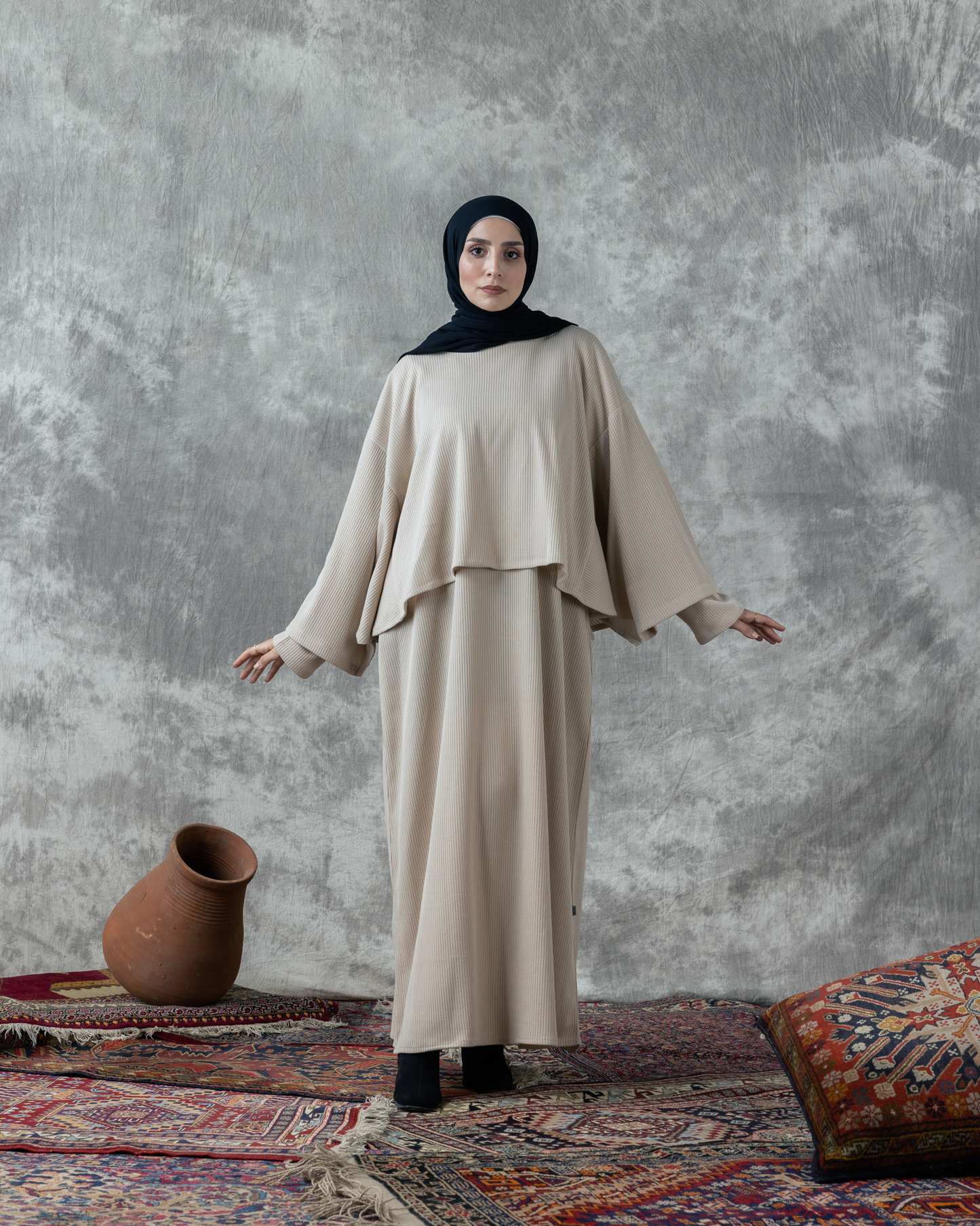 Wool Rib Dress & Cape Code FW 90 beige