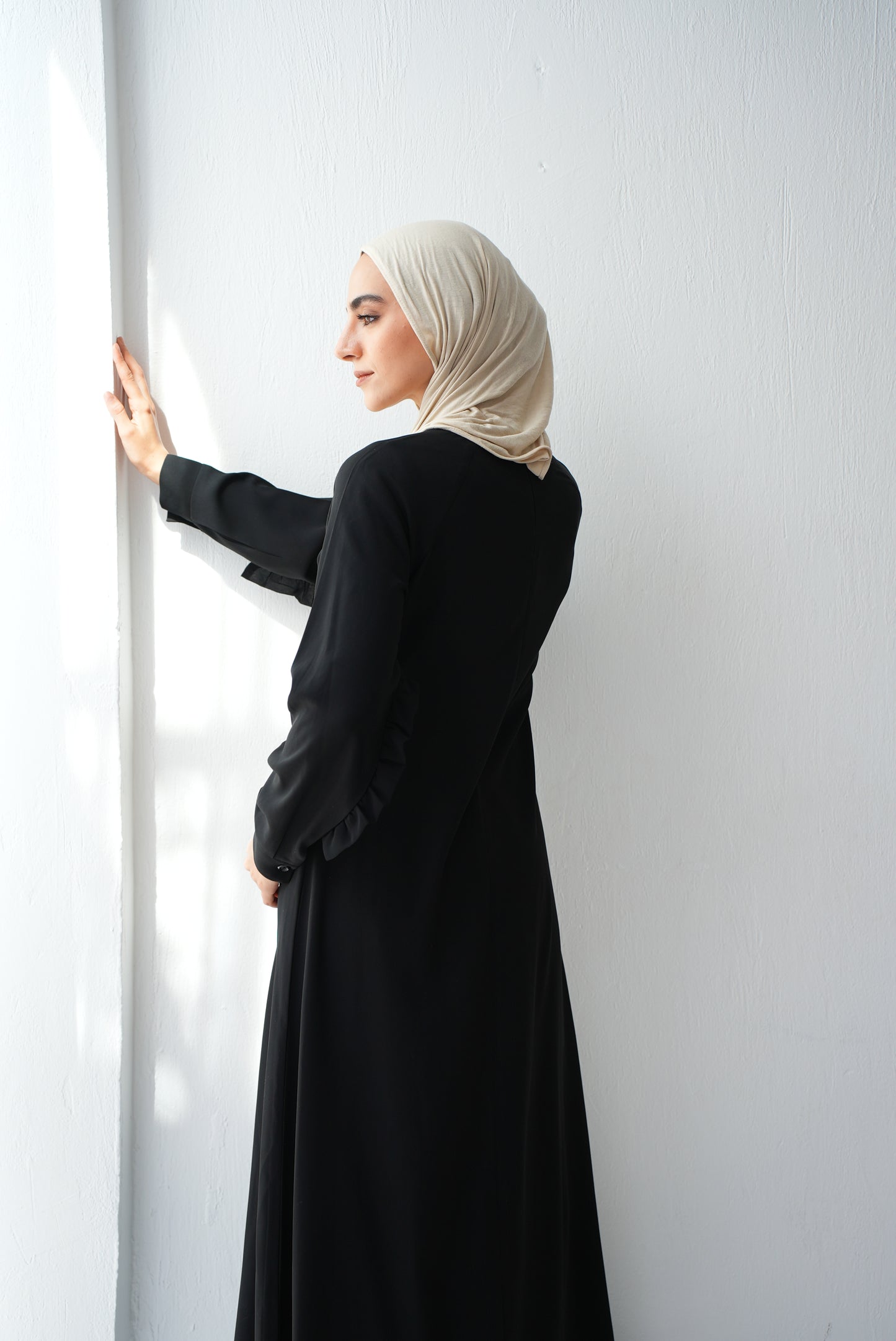 Rony Soft crepe abaya with delicate ruffles on the chest and sleeves Code 409