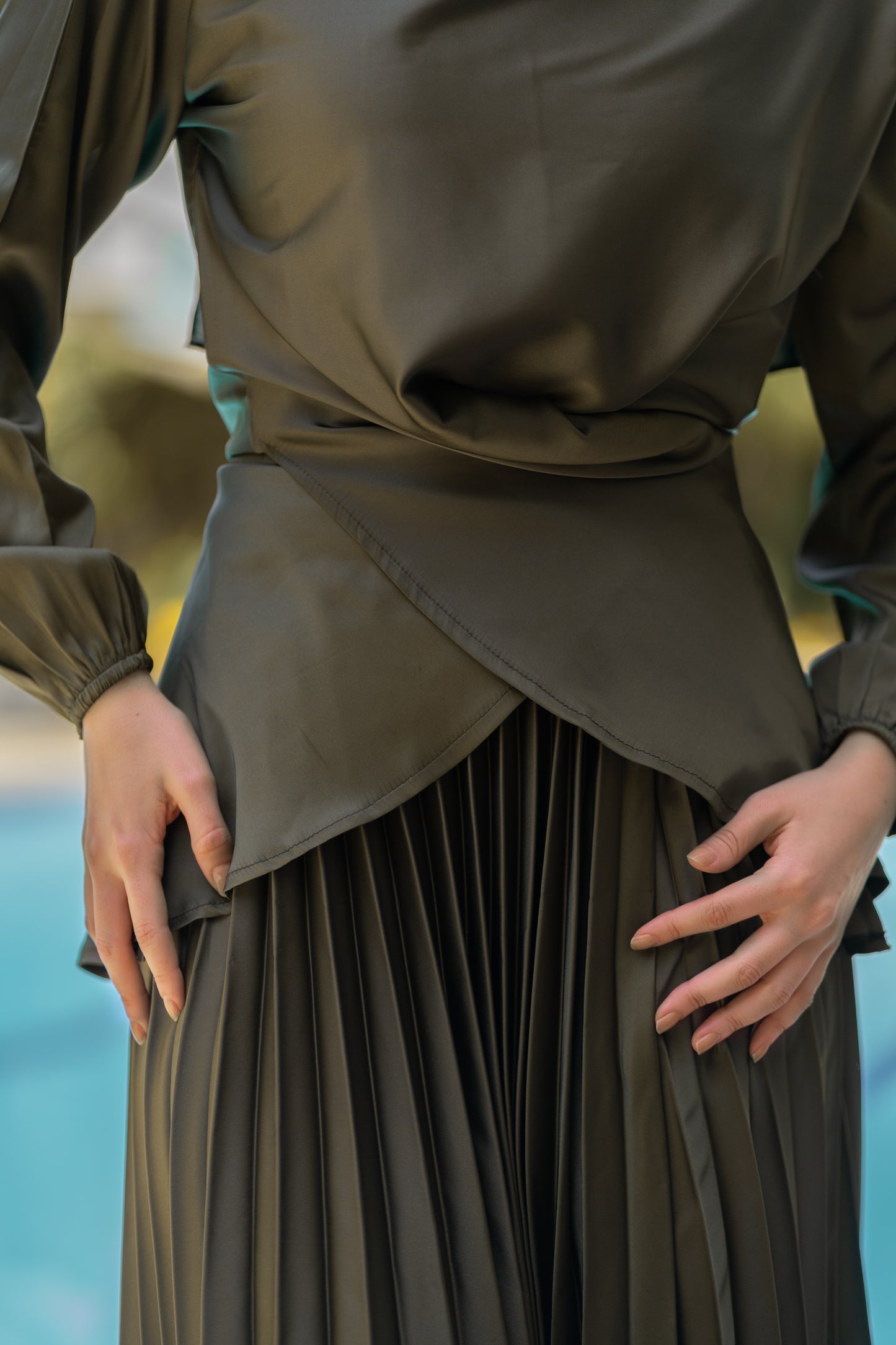 Diva Pleated Satin Set Code 306 Olive