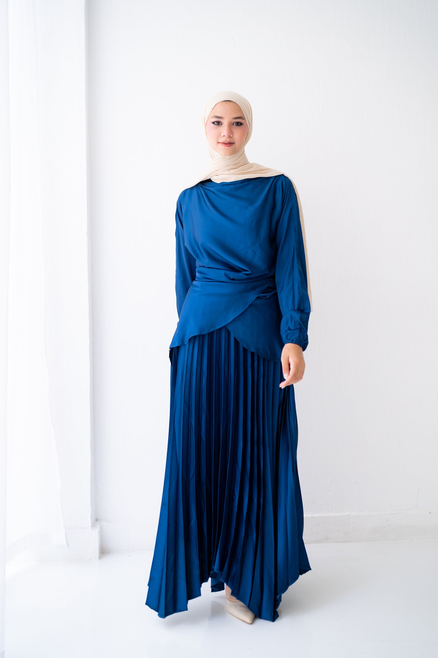 Diva pleated Satin Set Code 306 Blue
