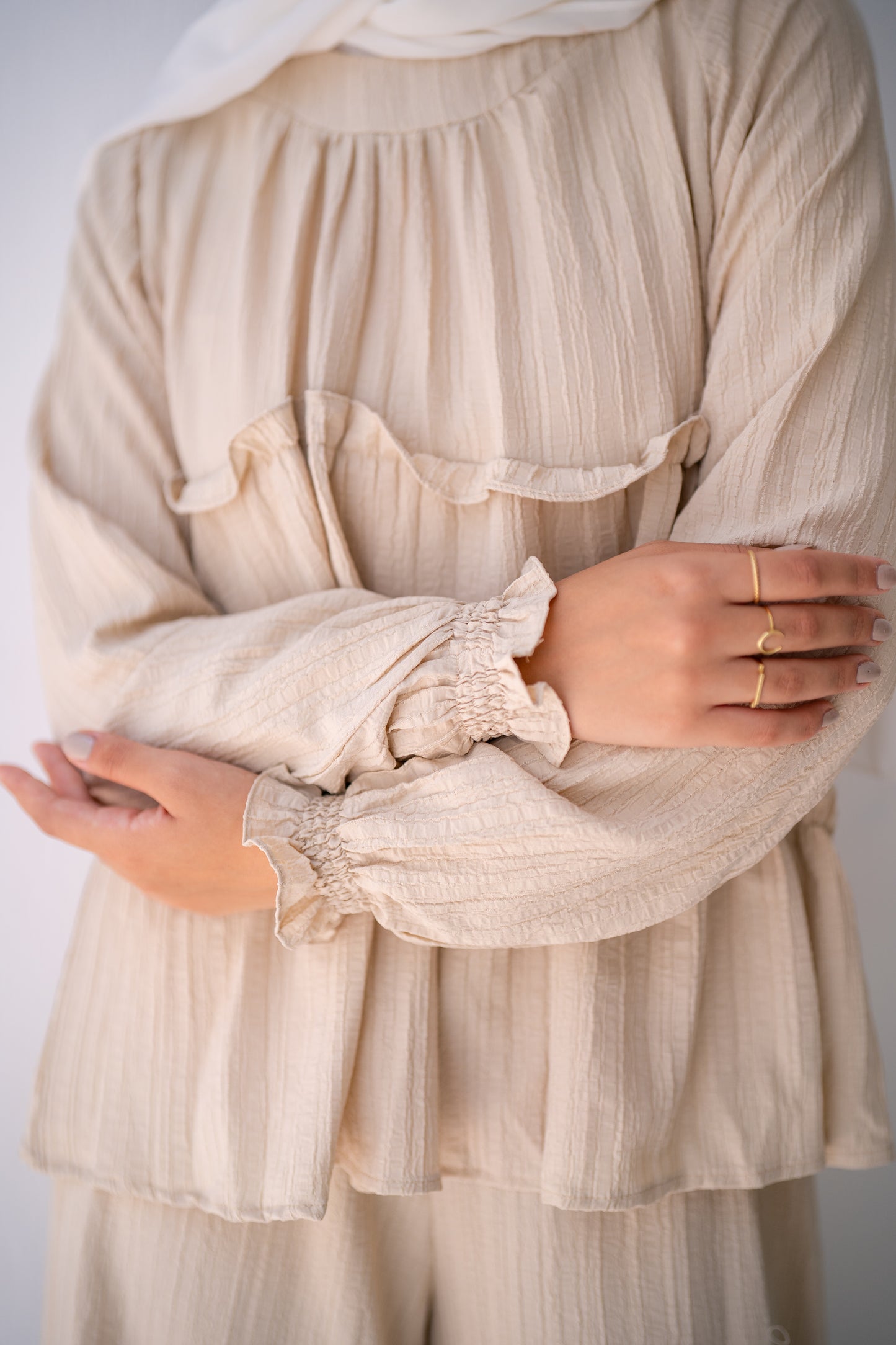 Soft Crinkle ruffles Blouse Code 402 Warm Beige