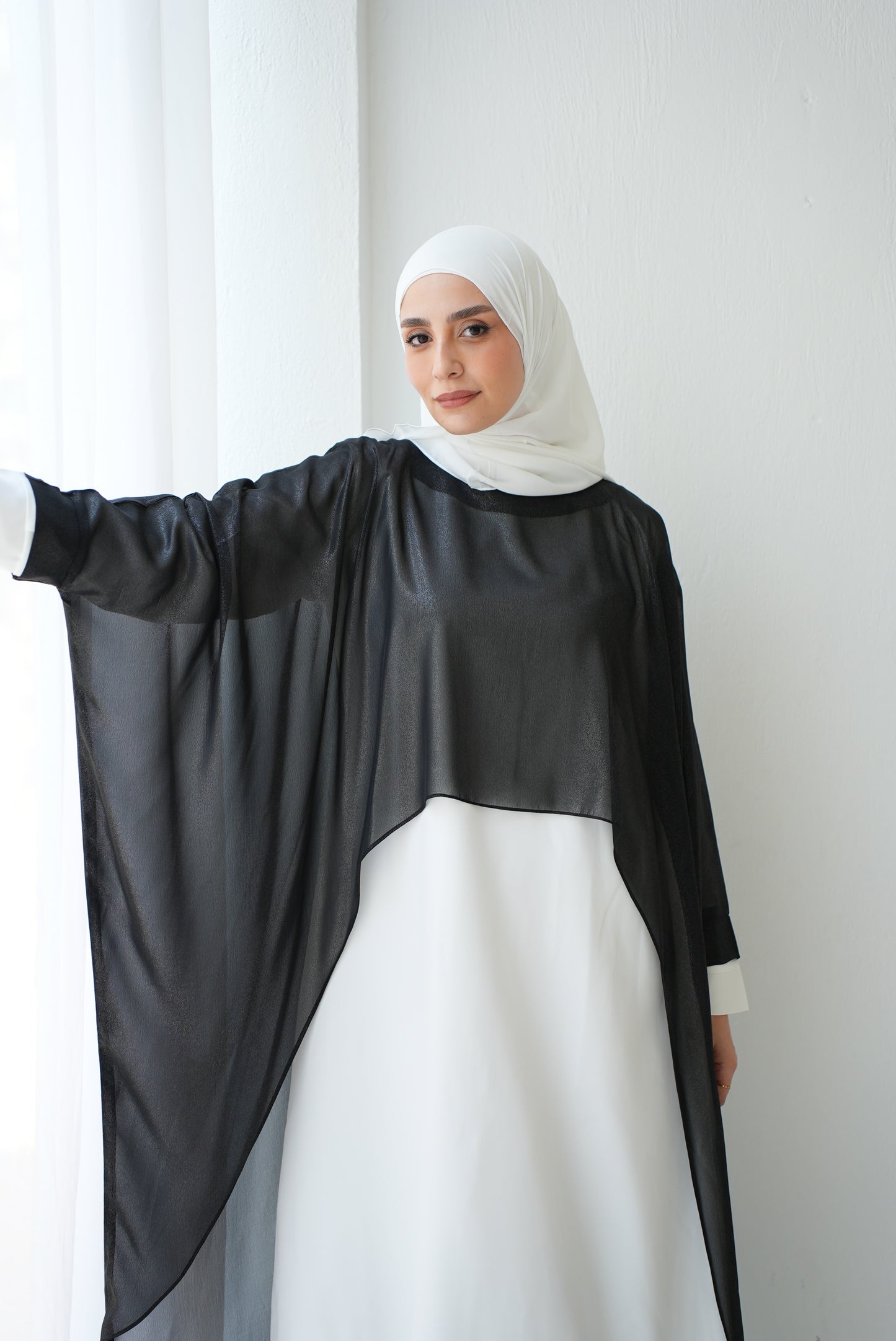 Elegant  chiffon cape in black shimmer Code 2b