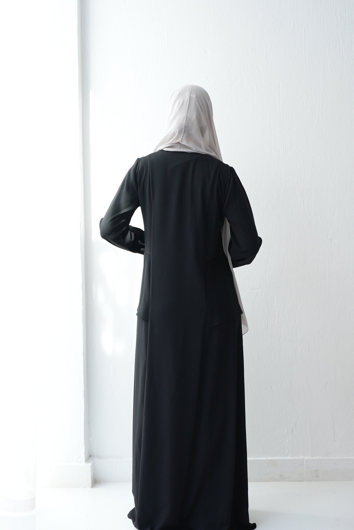 Zeina Simple Crepe Abaya with sides Chiffon Ruffles Code 404
