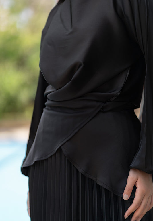 Satin Blouse Code 308 Black البلوزة لوحدها