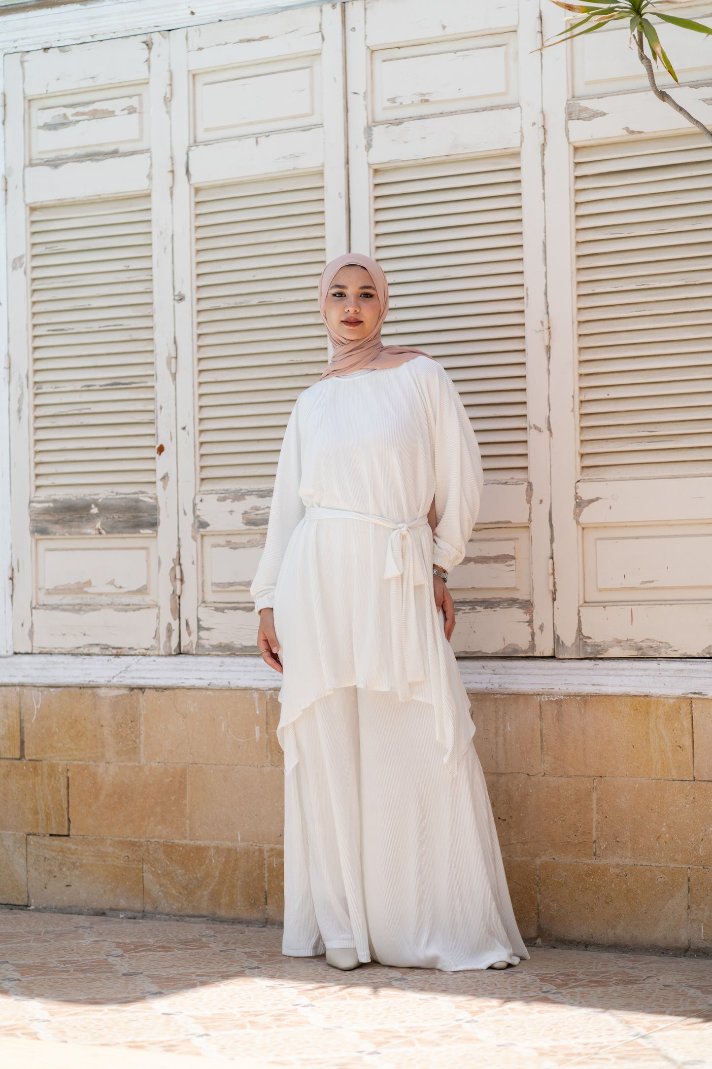 Pleated Satin Set code 1095 whilte