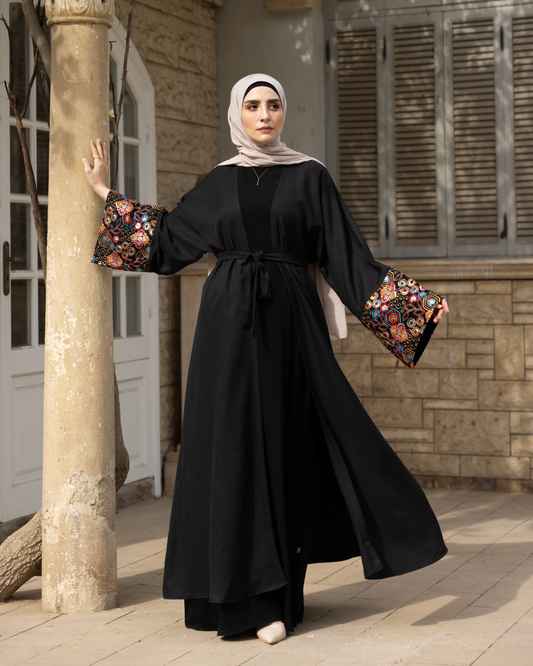 Linen Kaftan with Embroidered Linen Code 1111 Embroidered Black