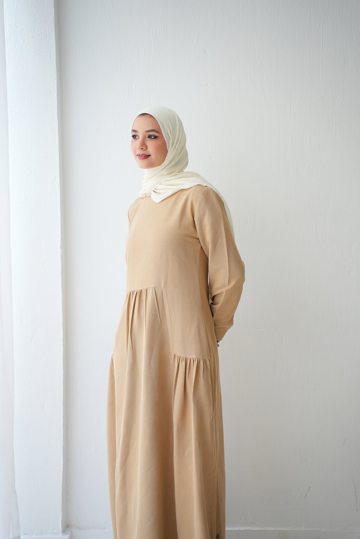 Soft Suede Beige Dress With Hidden Pockets Code fw301