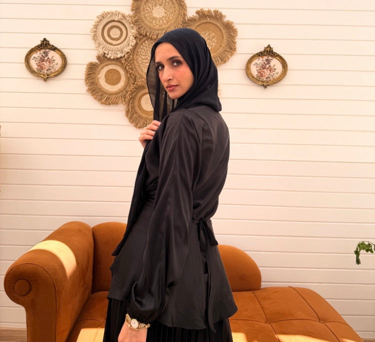 Black Satin Blouse C308