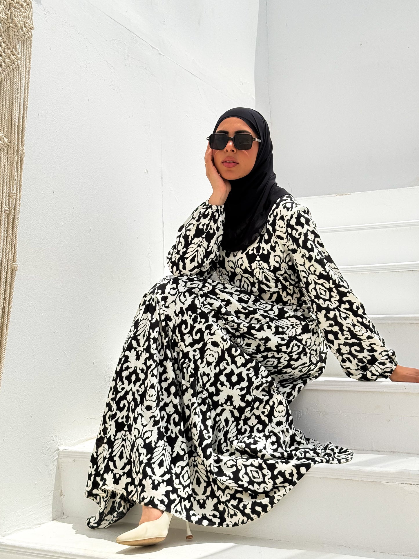Tiered Maxi Dress Black and White C401