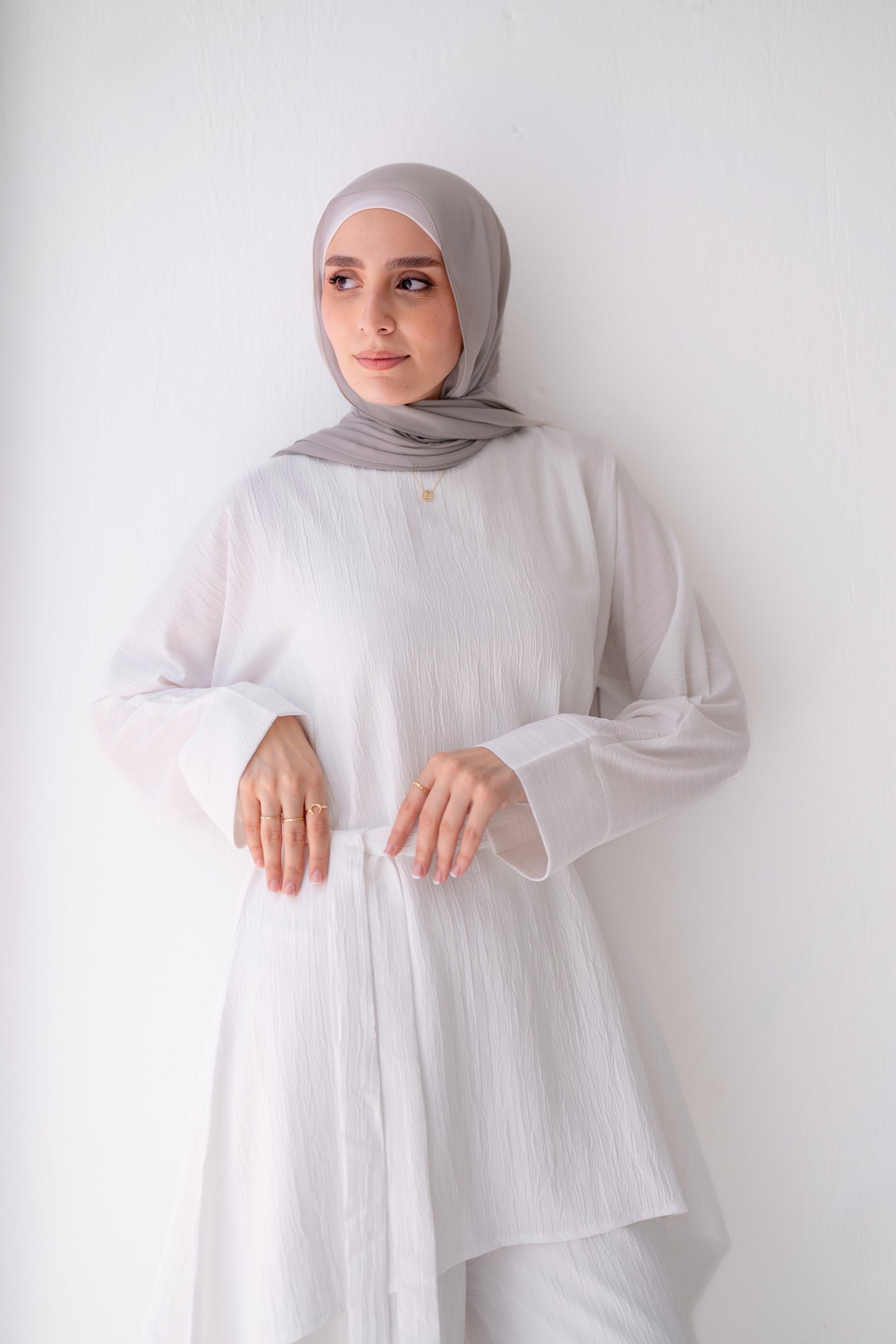 Crinkle Asymmetric long Blouse code 10C