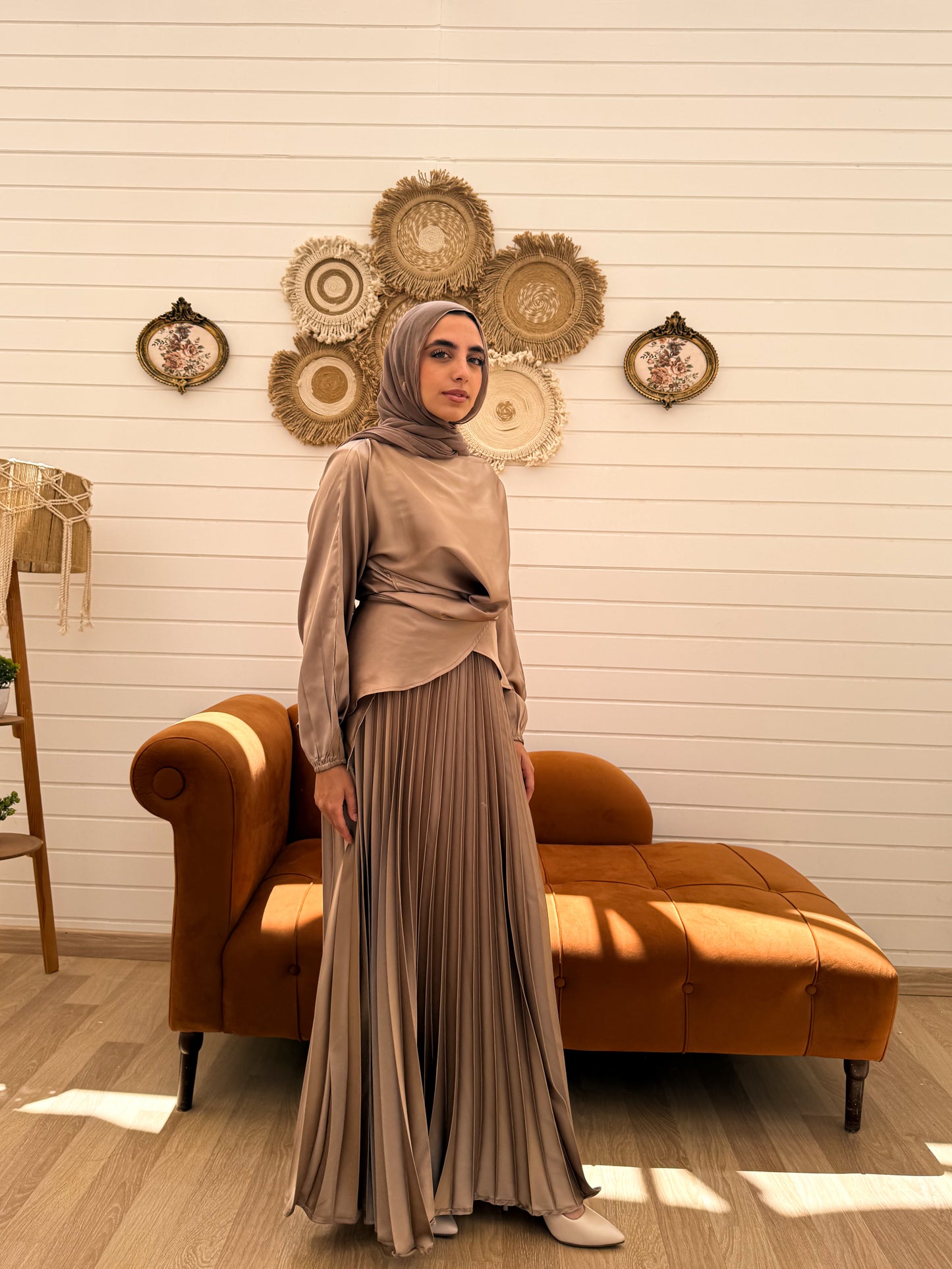 Cross Wrapped Pleated Set C306 Café