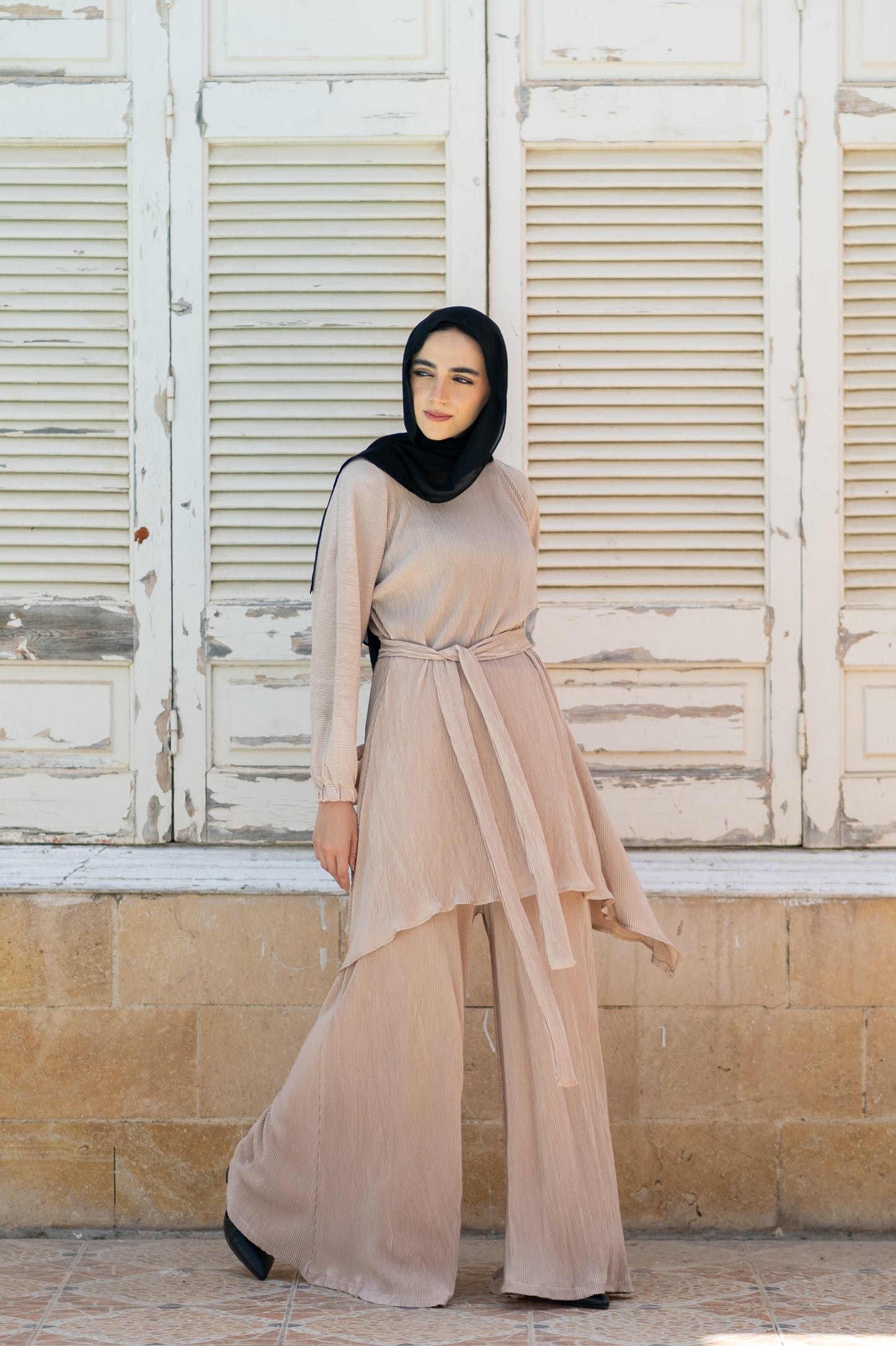 Pleated Satin Set with Belt code 1095
