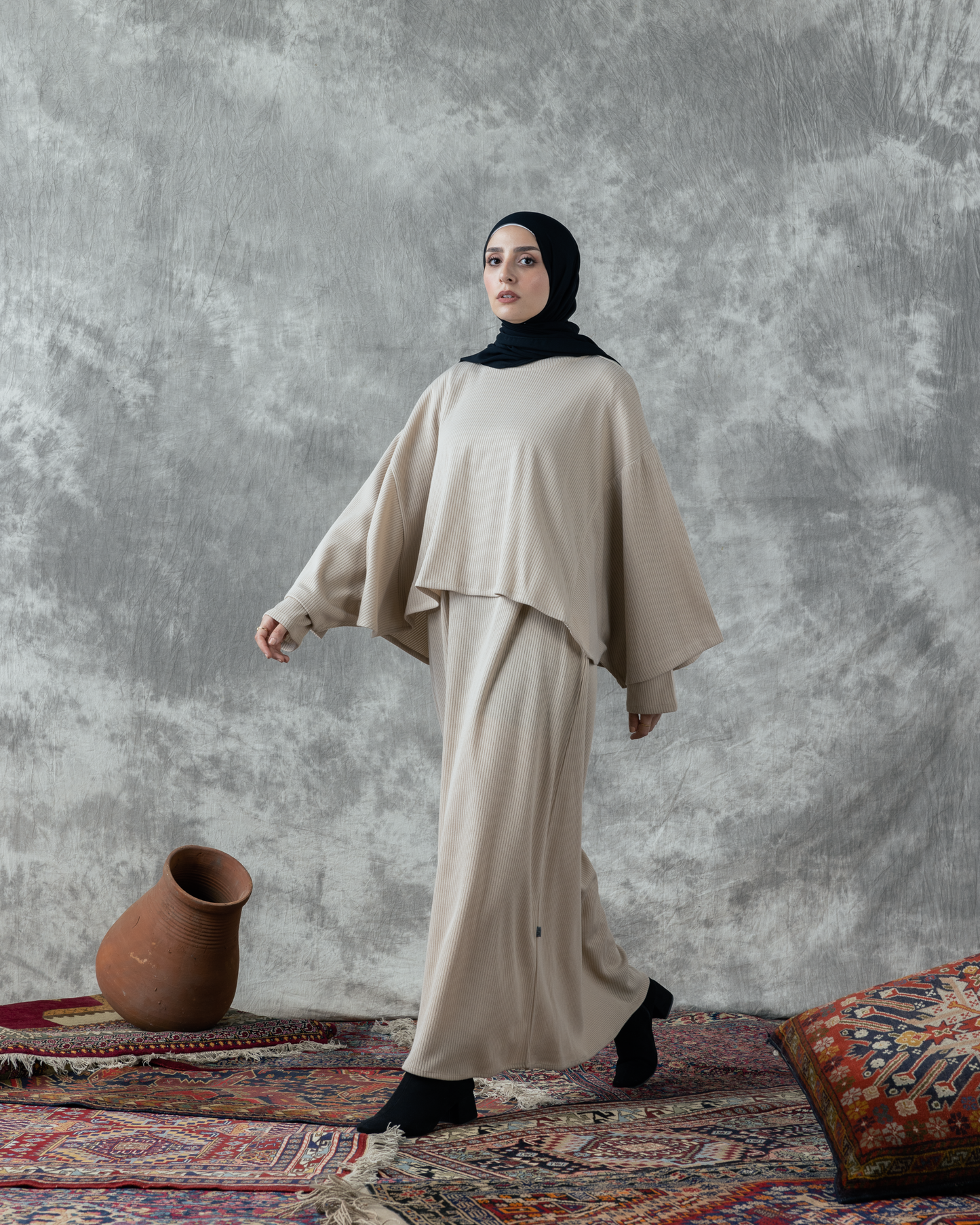 Wool Rib Dress & Cape Code FW 90 beige