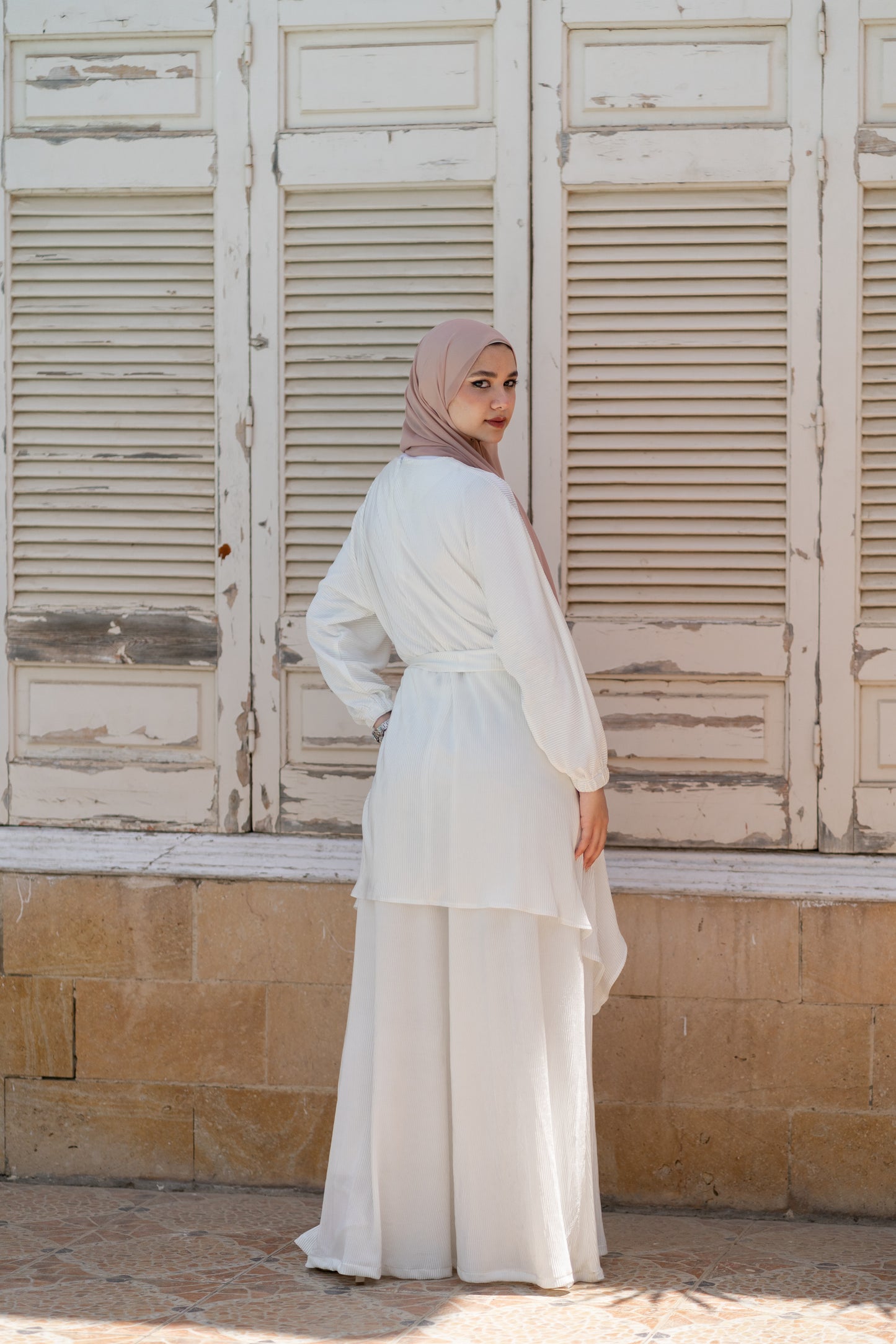 Pleated Satin Set code 1095 whilte