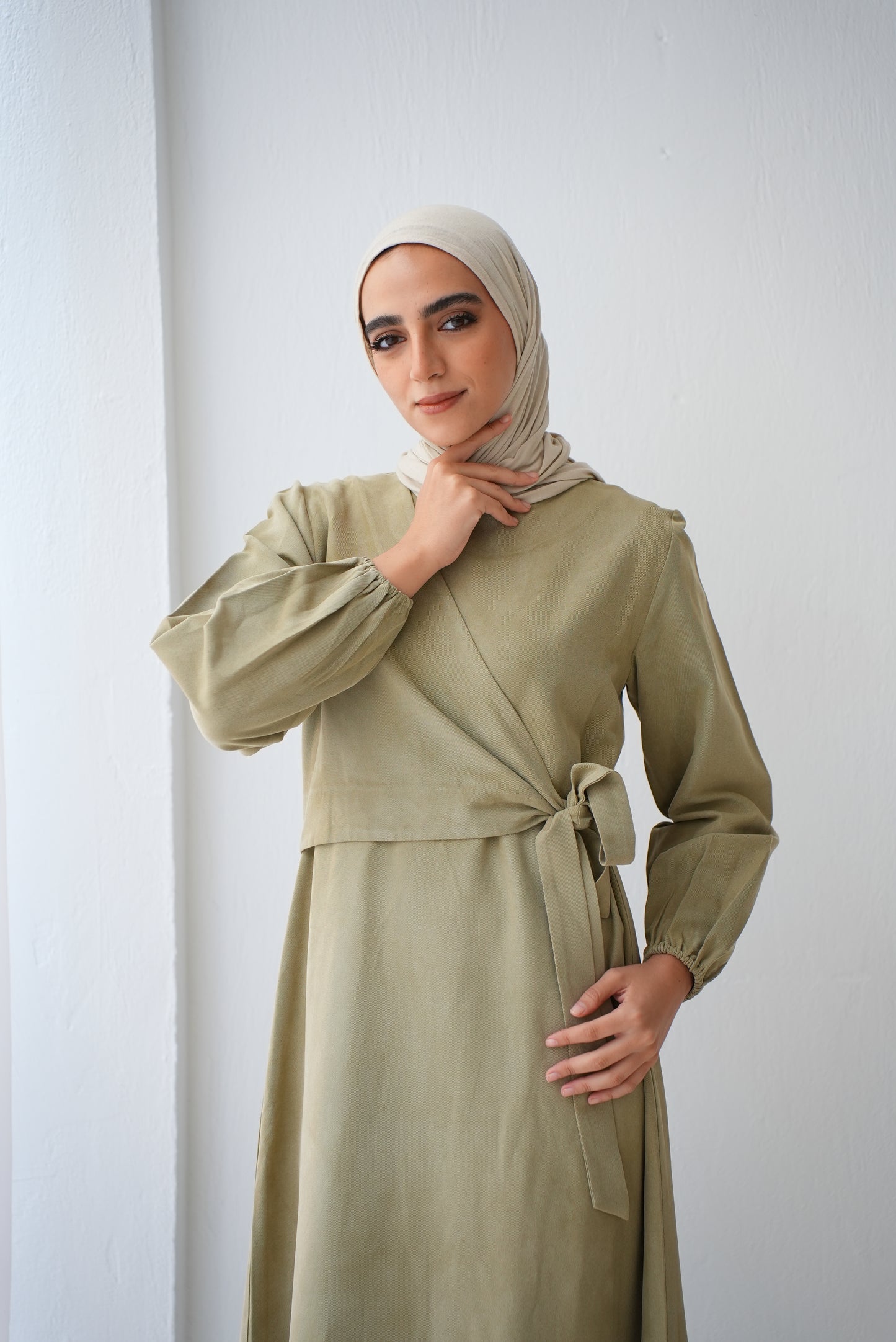 Soft Suede wrap Dress Code fw400 Amber green