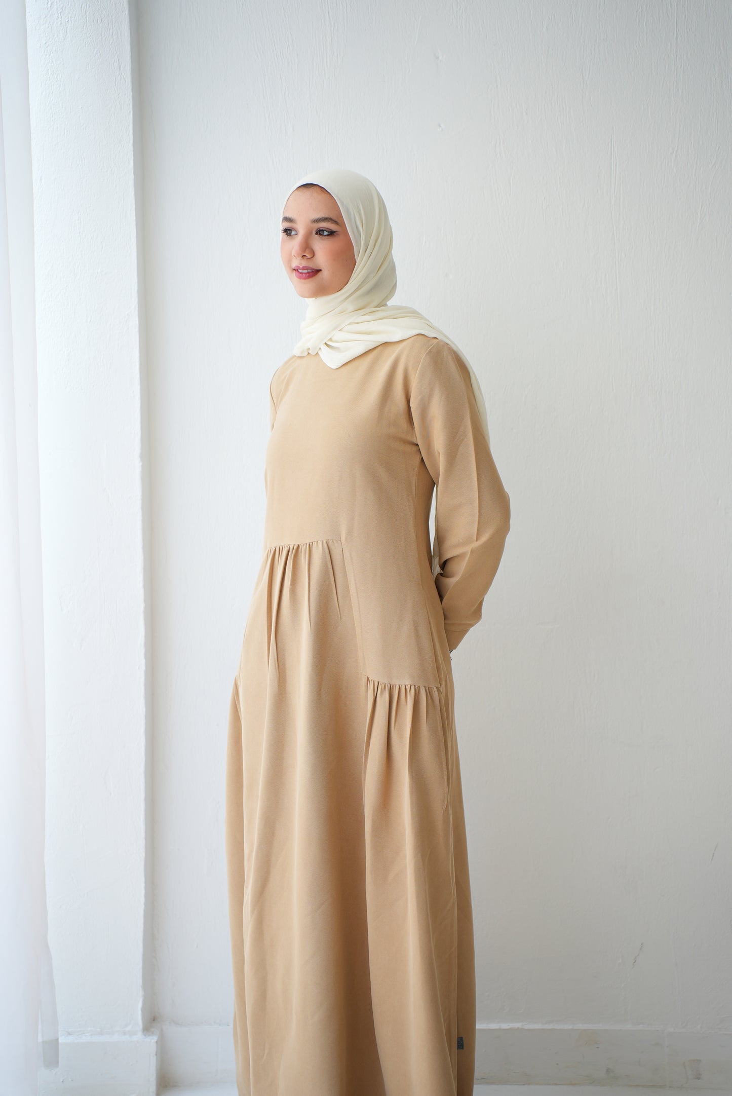 Soft Suede Beige Dress With Hidden Pockets Code fw301