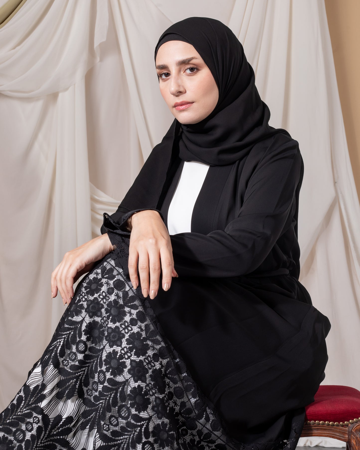 Open crepe and Lace abaya code 119 lace