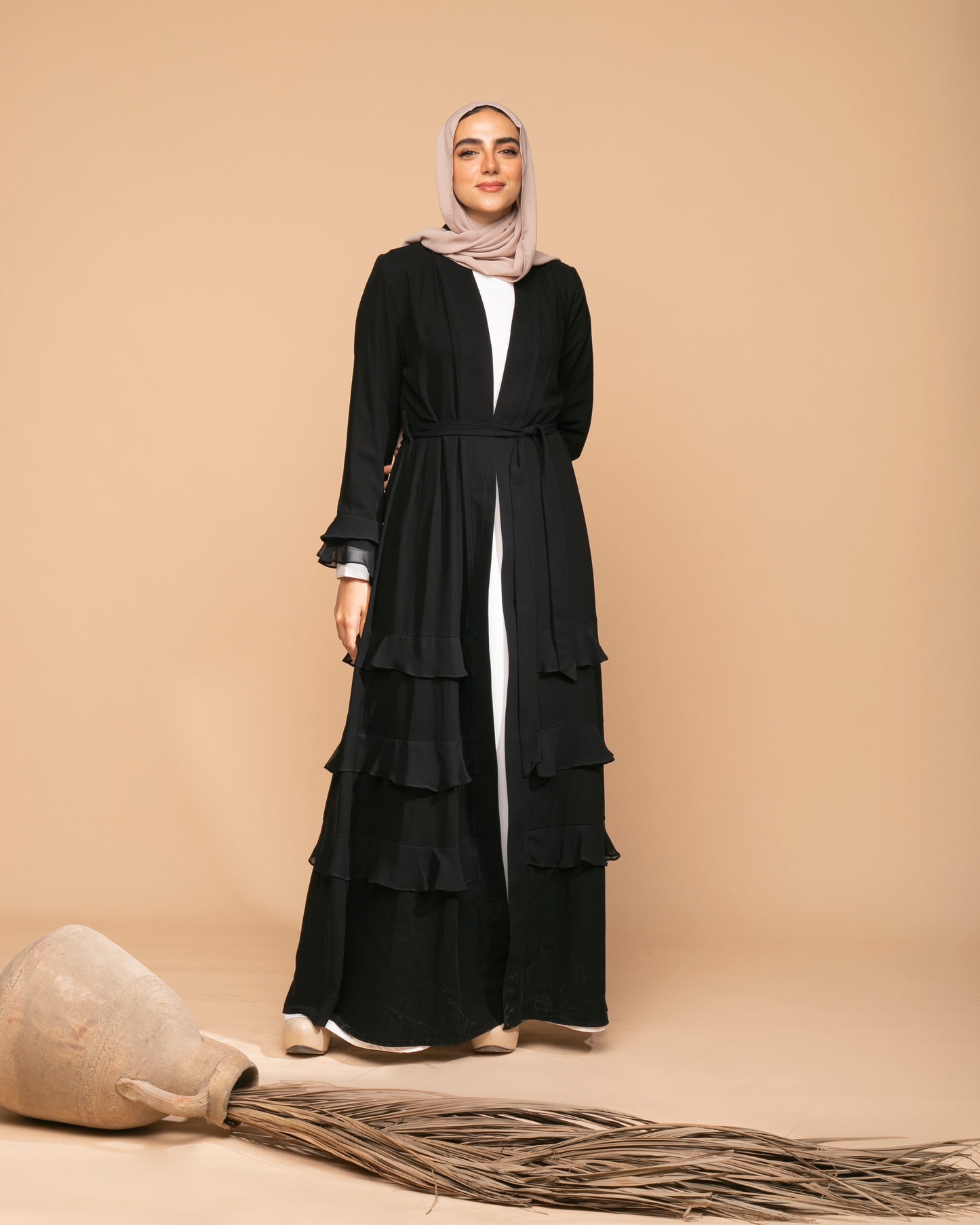 Open Ruffles Abaya Black code 98