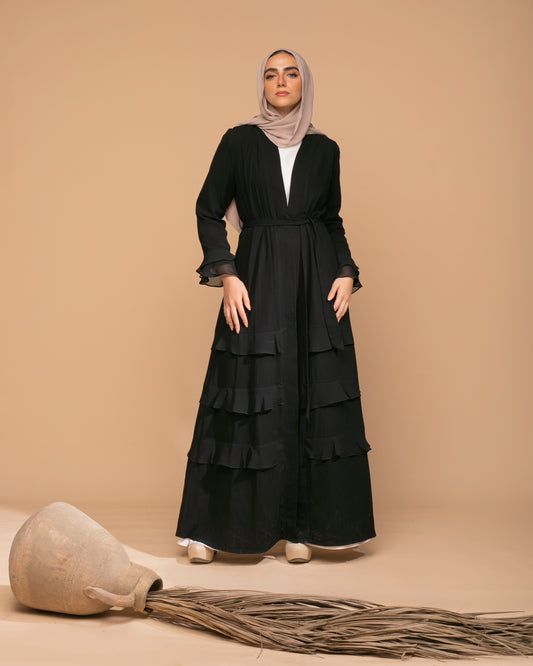 Open Ruffles Abaya Black code 98B