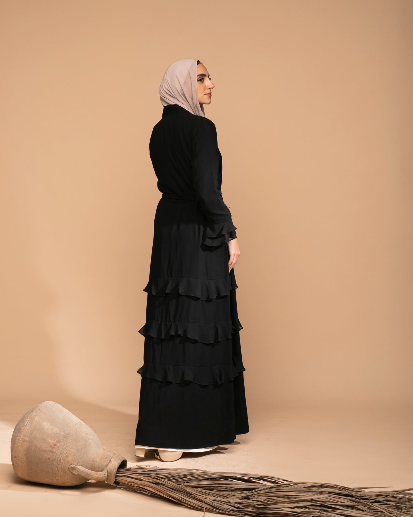 Open Ruffles Abaya Black code 98