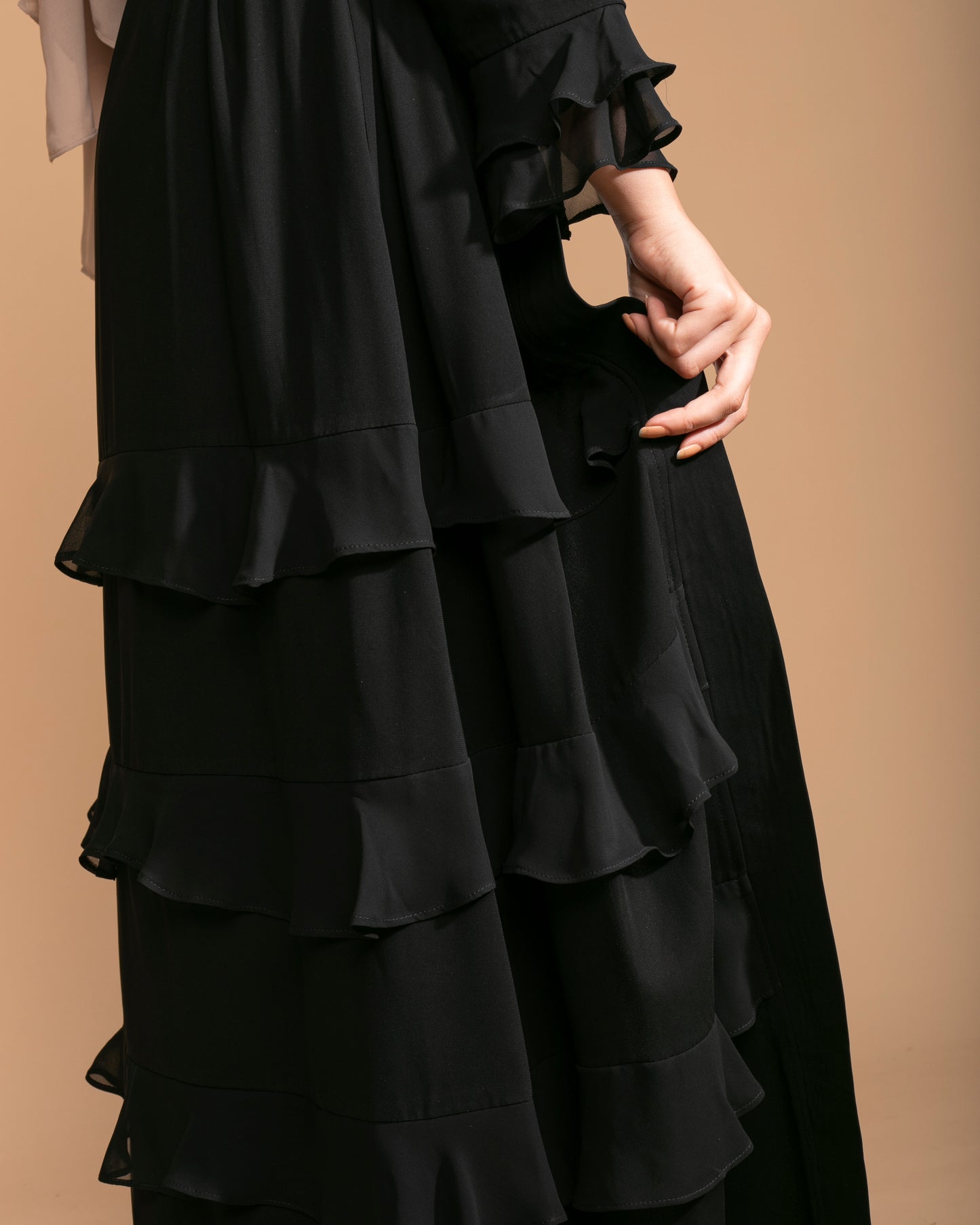 Open Ruffles Abaya Black code 98