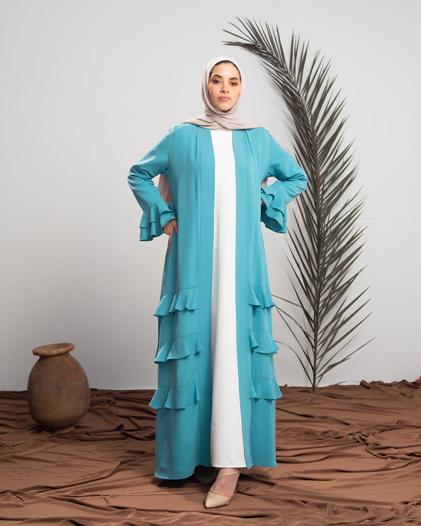 Open Ruffles Abaya Blue