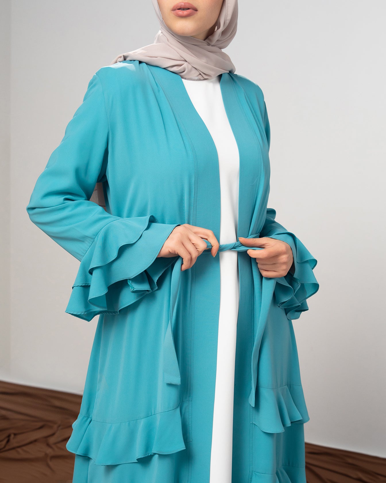 Open Ruffles Abaya Blue