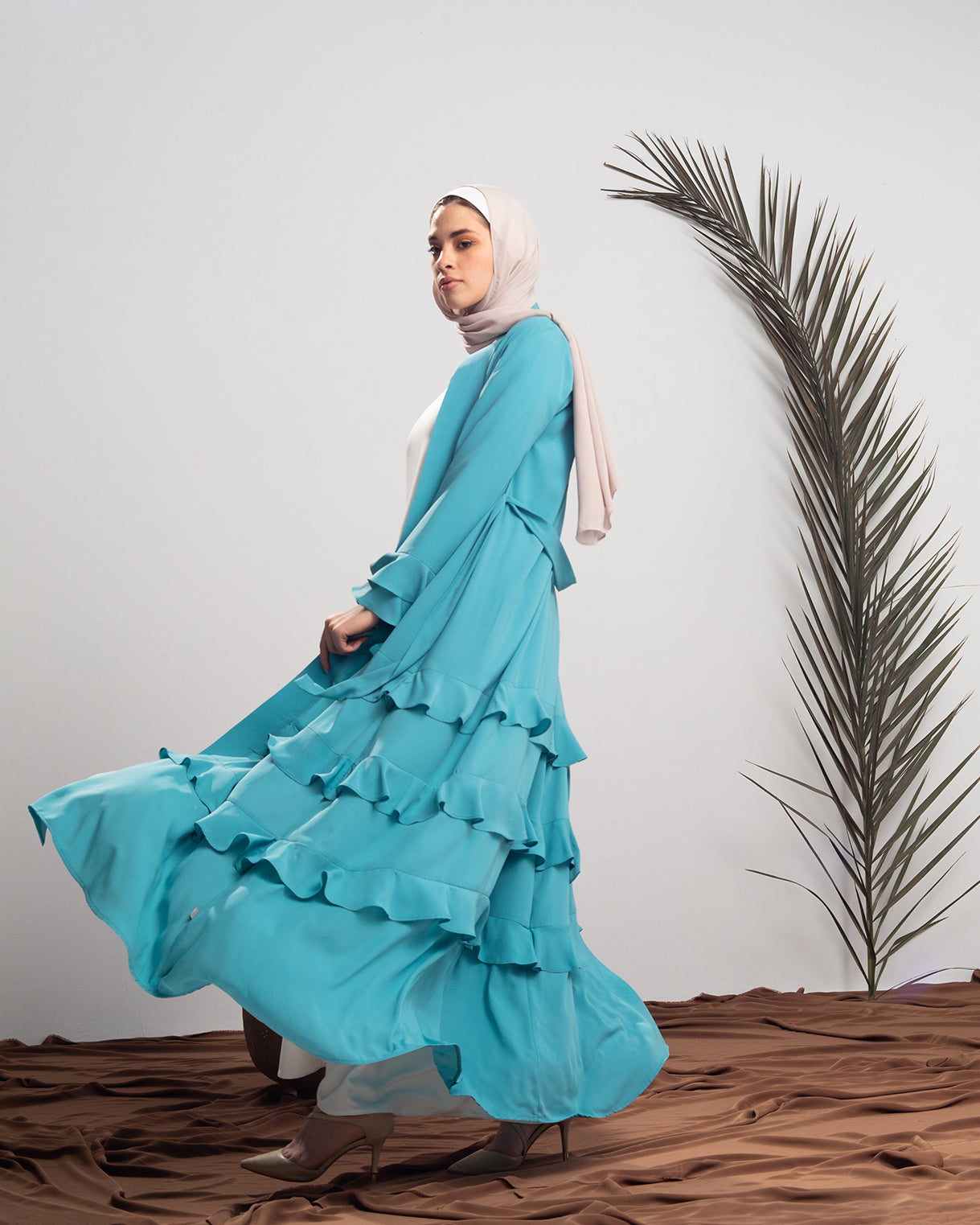 Open Ruffles Abaya Blue