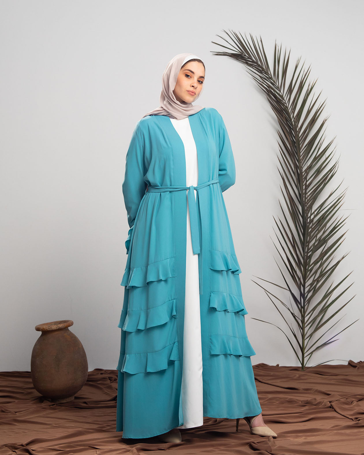 Open Ruffles Abaya Blue