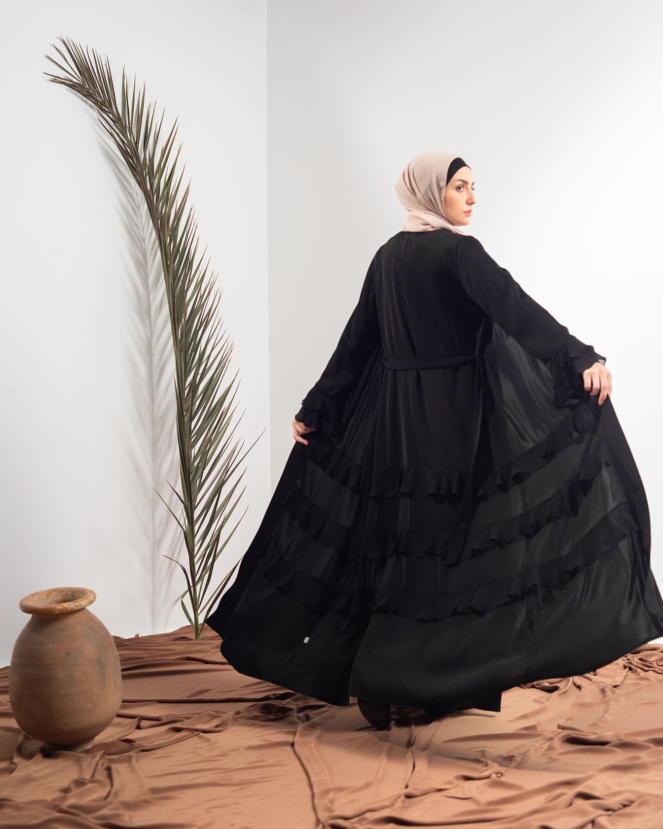Open Ruffles Abaya Black code 98