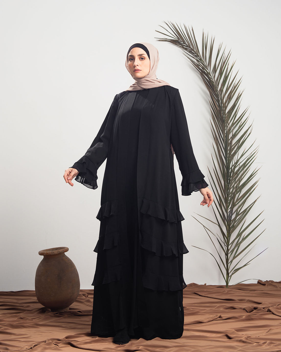 Open Ruffles Abaya Black code 98