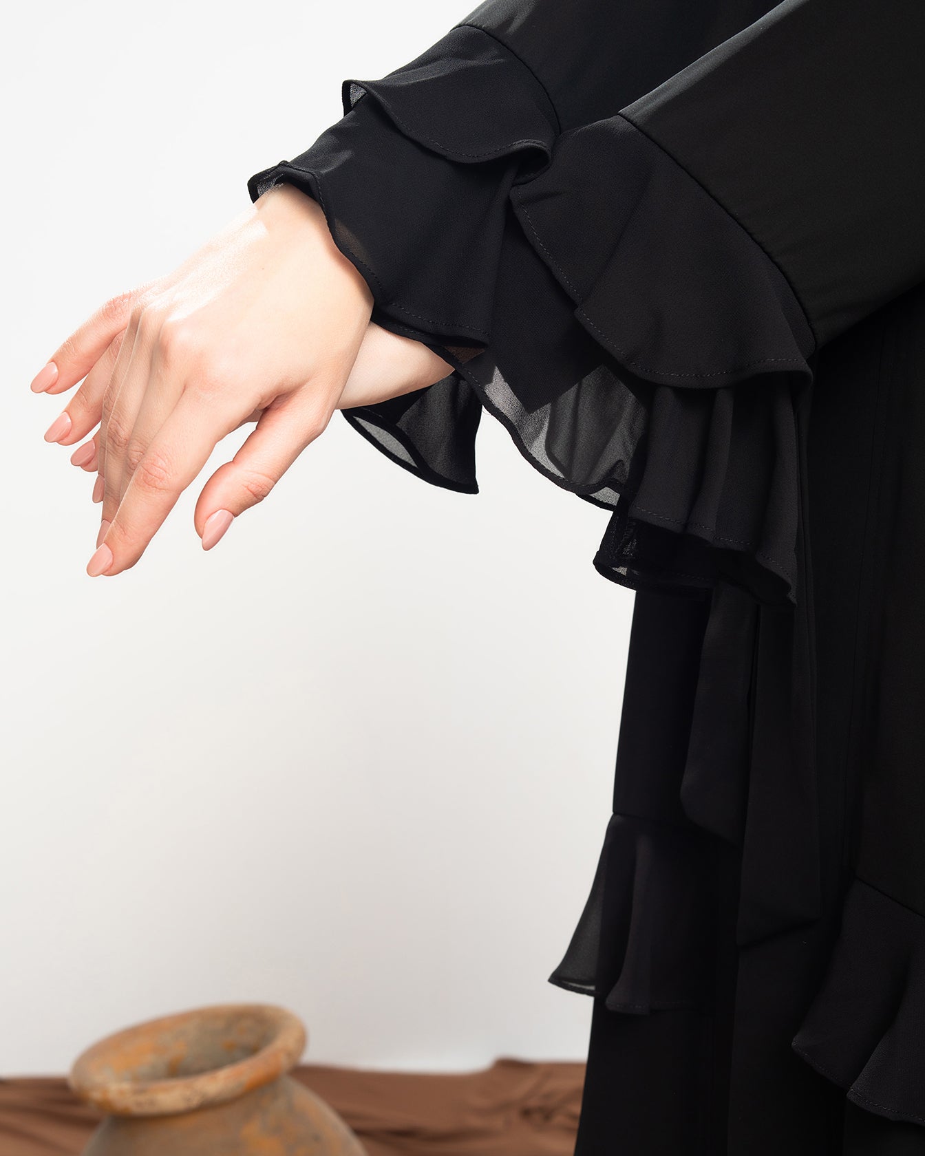 Open Ruffles Abaya Black code 98