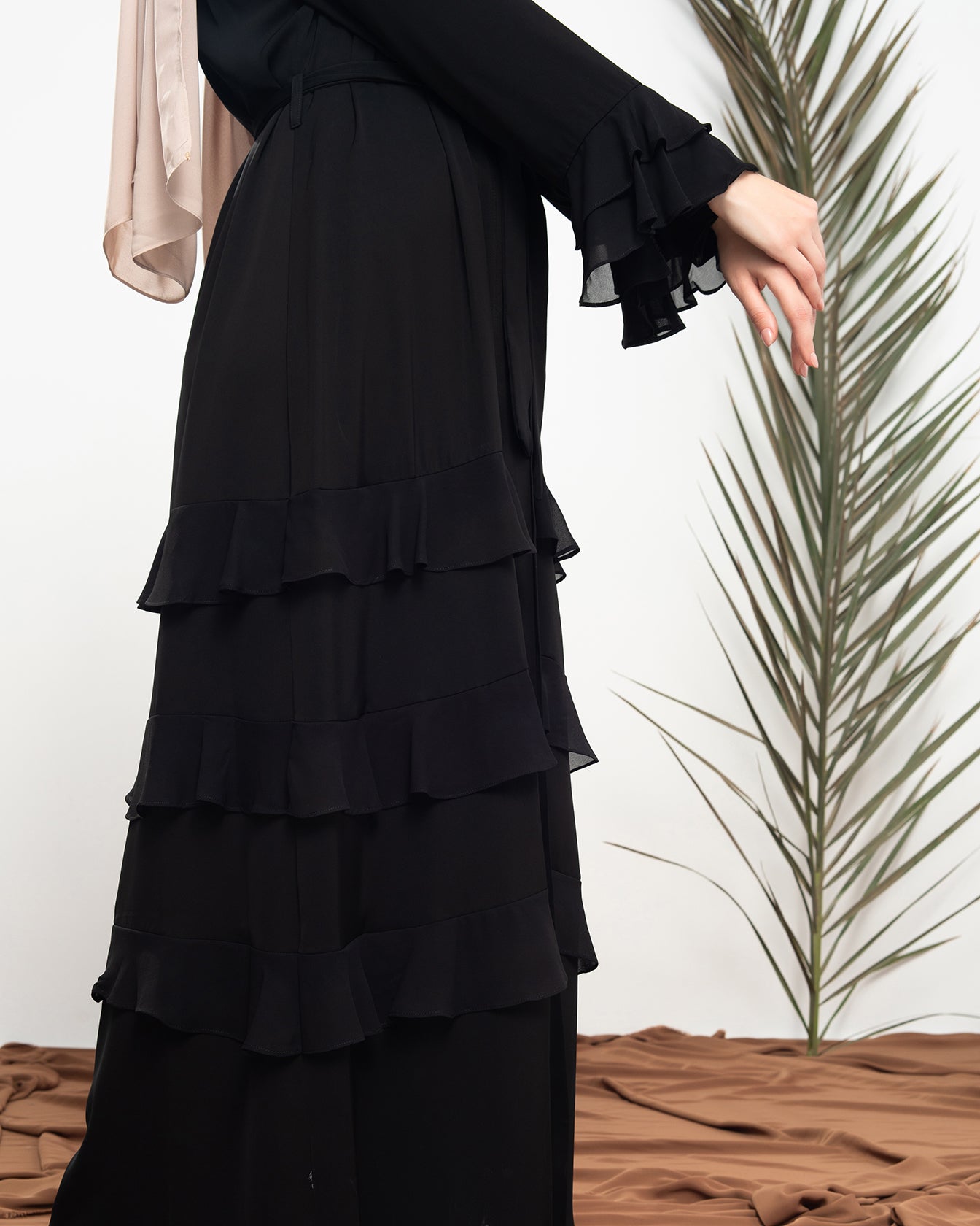 Open Ruffles Abaya Black code 98