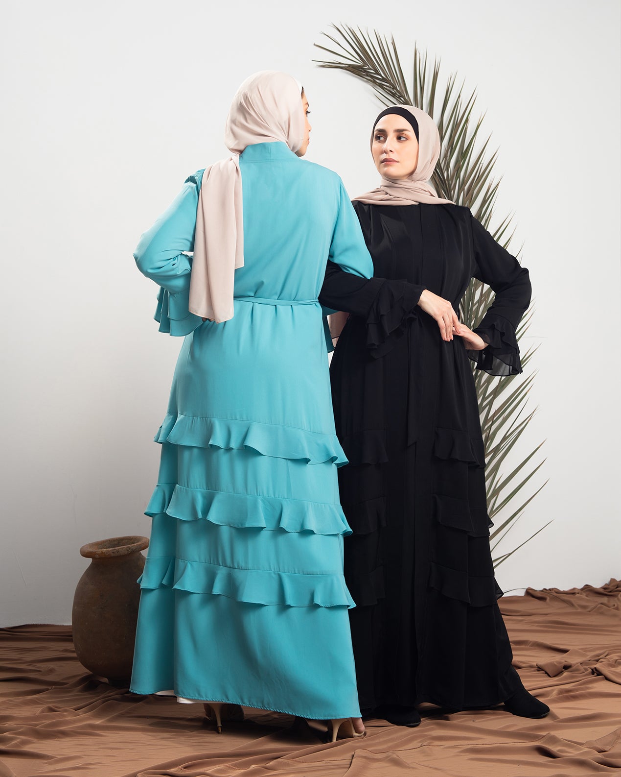 Open Ruffles Abaya Blue