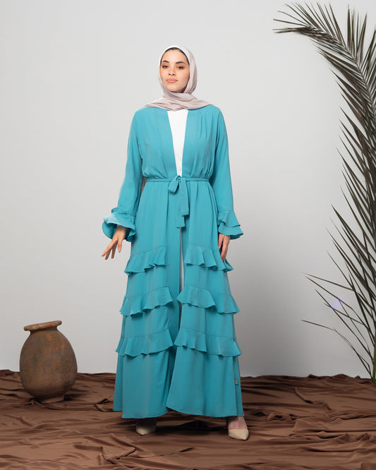 Open Ruffles Abaya Blue