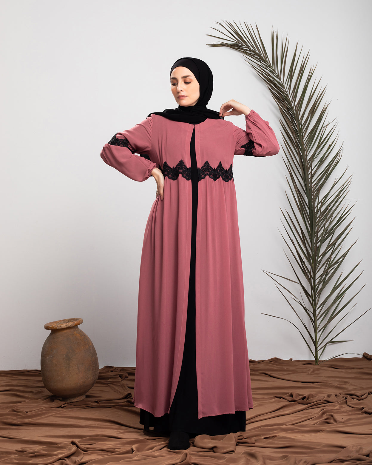 Chiffon Abaya Pink code 65