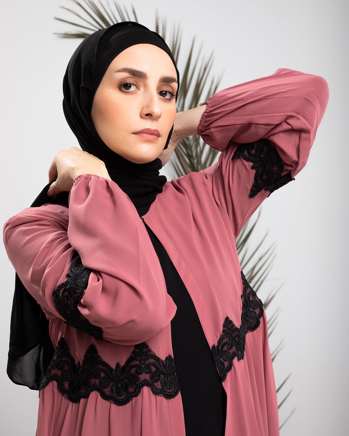 Chiffon Abaya Pink code 65