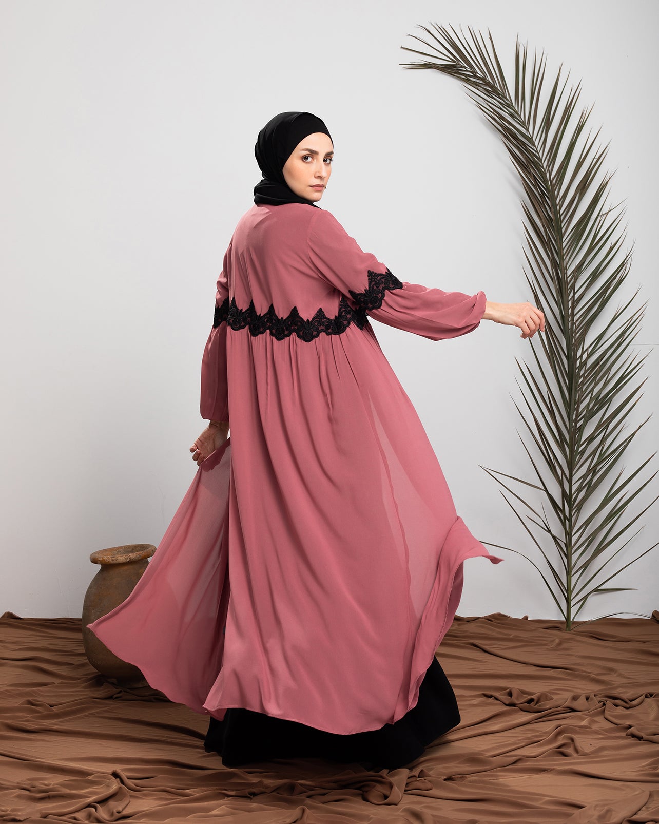 Chiffon Abaya Pink code 65